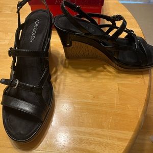 Aerosole black wedge sandals. Size 11. In excellent condition! Offers welcome.